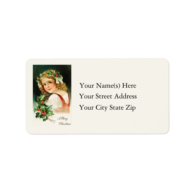 Christmas Holly Girl Vintage Address Label (Front)