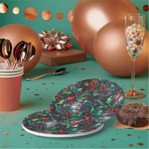 Christmas Holly Graffiti Paper Plate