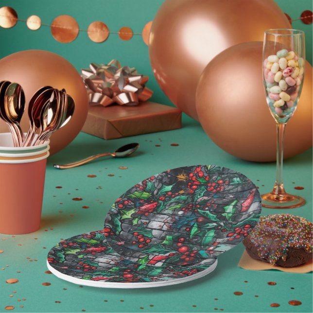 Christmas Holly Graffiti Paper Plate (Multi)