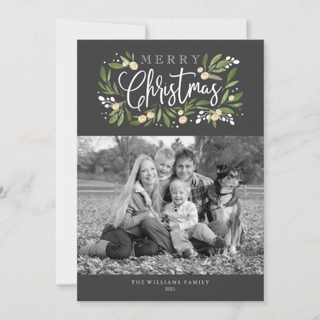 Christmas Holly-Holiday Photo Card (Front)