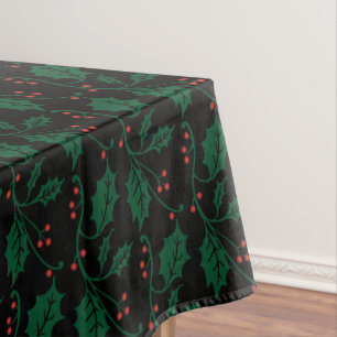 Christmas Holly in Festive Green Tablecloth