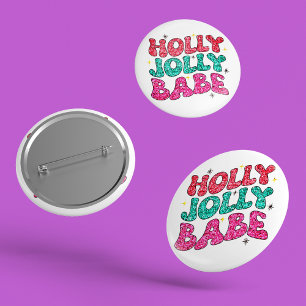 Christmas Holly Jolly Babe Modern Glitter Script 6 Cm Round Badge