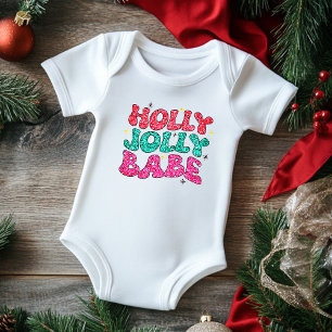 Christmas Holly Jolly Babe Modern Glitter Script Baby Bodysuit