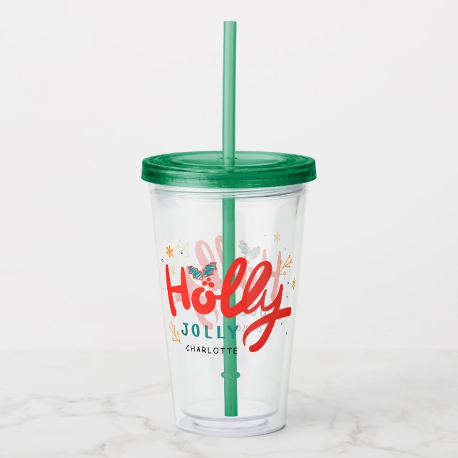 Christmas Holly Jolly Fun Winter Personalised Name Acrylic Tumbler (Front)