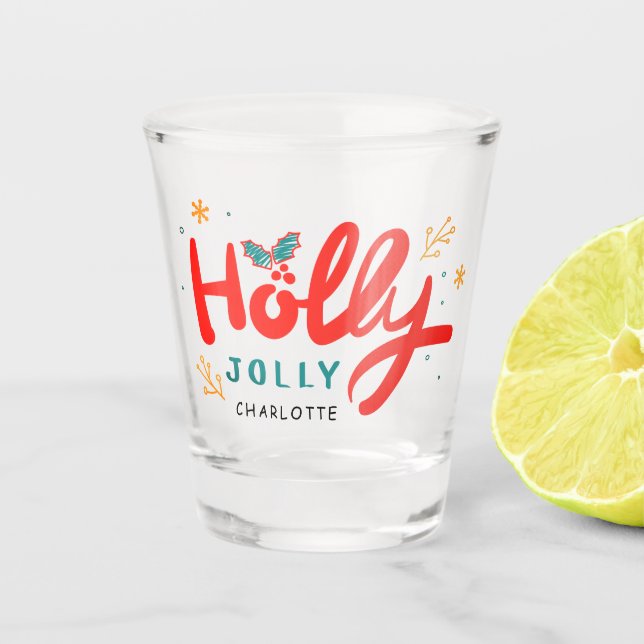 Christmas Holly Jolly Fun Winter Personalised Name Shot Glass (Front)