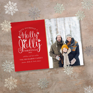 Christmas Holly Jolly Script Modern Photo Holiday Card