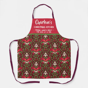 Christmas Holly Kitchen Name Apron