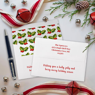 Christmas Holly Leaves and Berries pre-addressed Envelope