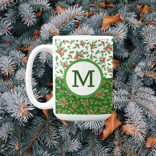 Christmas holly leaves and berries red and green coffee mug