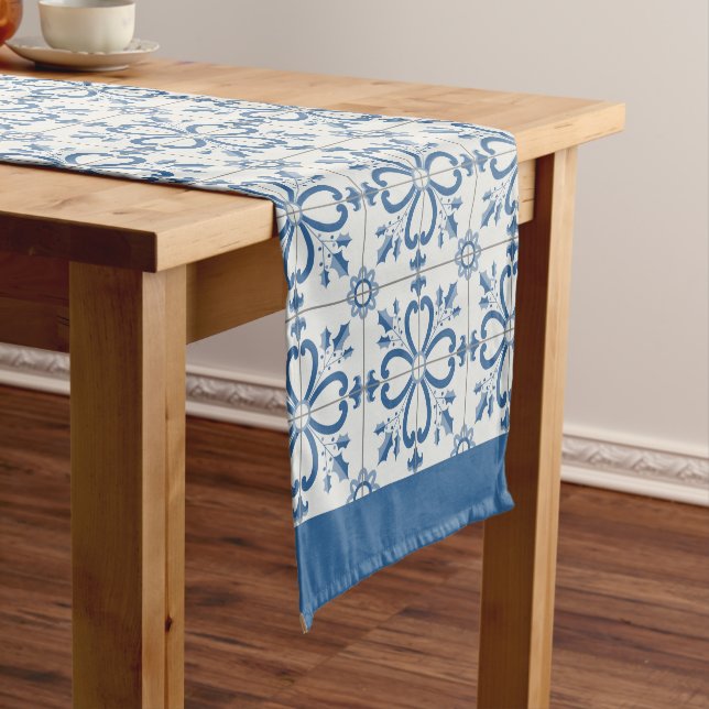 Christmas holly leaves and flowers petals tiles short table runner (In Situ)