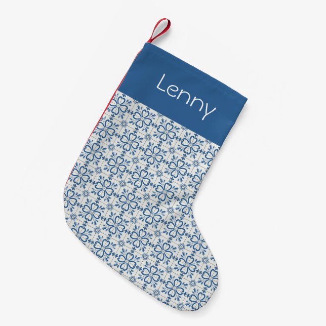 Christmas holly leaves and flowers petals tiles small christmas stocking (Front (Hanging))