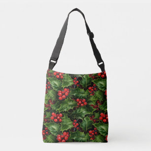 Christmas Holly Leaves And Red Berries Pattern Crossbody Bag