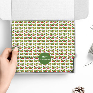 Christmas Holly Leaves & Berries Bells & Gift Tissue Paper