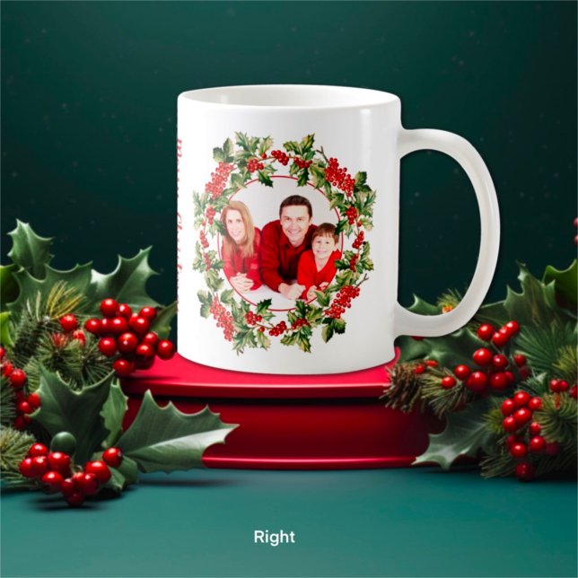 Christmas Holly Leaves & Berries Custom Photo Coffee Mug (Creator Uploaded)