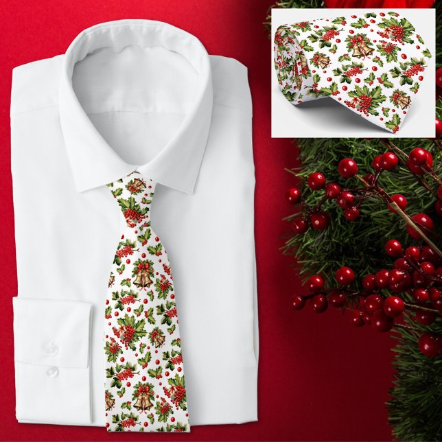 Christmas Holly Leaves, Berries & Gold Bells Tie (Creator Uploaded)
