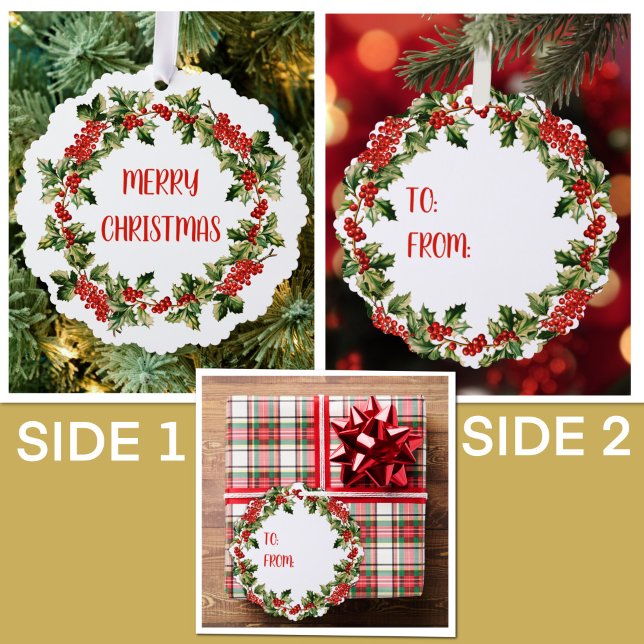 Christmas Holly Leaves & Berries Merry Christmas  Tree Decoration Card (Creator Uploaded)