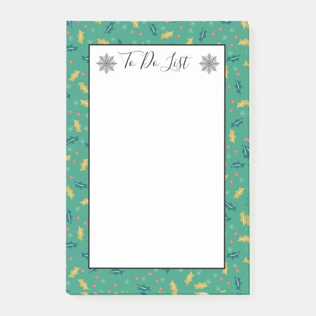 Christmas Holly Leaves & Berries Snow To Do List Post-it Notes (Front)