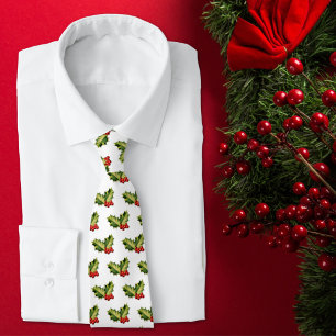 Christmas Holly Leaves & Berries Tie