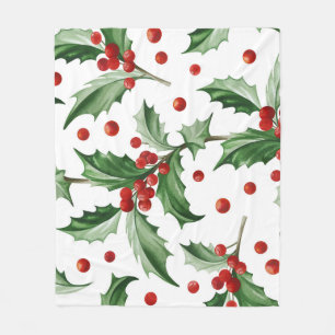 Christmas Holly Leaves Seamless Symbol Fleece Blanket