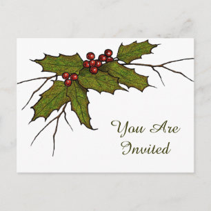 Christmas Holly Leaves, Twigs, Berries: Art Postcard
