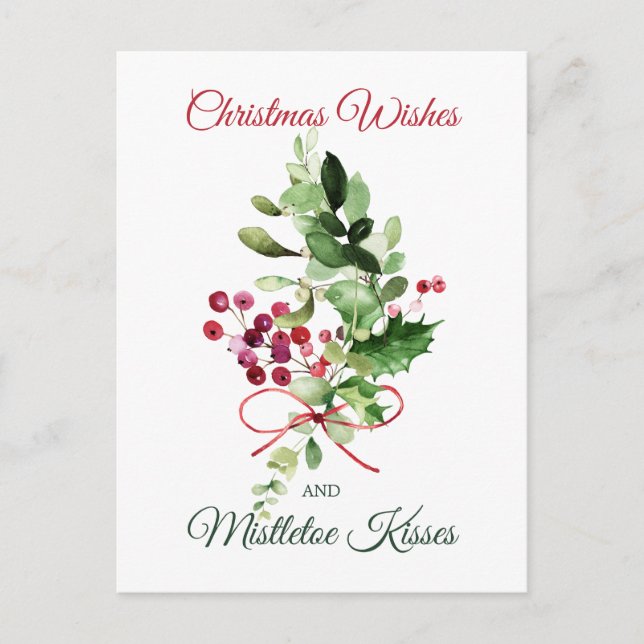 Christmas Holly Mistletoe Red Berry Postcard (Front)
