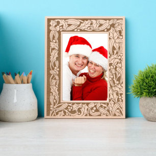 Christmas Holly & Mistletoe With Berries Border Etched Frames