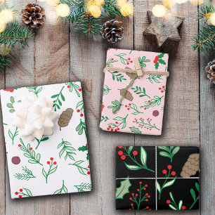 Christmas Holly Mistletoes Wrapping Paper Sheet