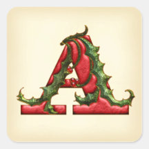 Christmas Holly Monogram A Envelope Seals