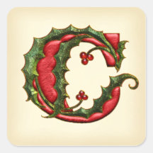 Christmas Holly Monogram C Envelope Seals