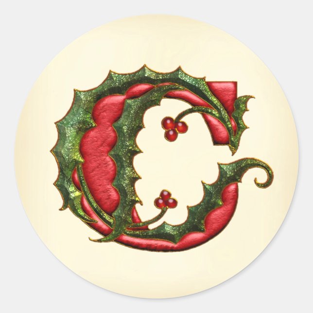 Christmas Holly Monogram C Envelope Seals (Front)