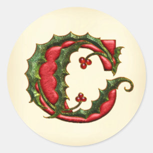 Christmas Holly Monogram C Envelope Seals