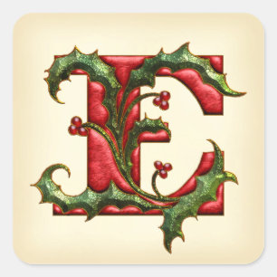 Christmas Holly Monogram E Envelope Seals