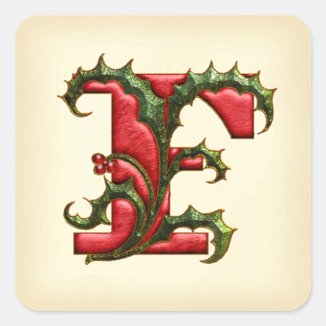Christmas Holly Monogram F Envelope Seals (Front)
