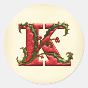Christmas Holly Monogram K Envelope Seals
