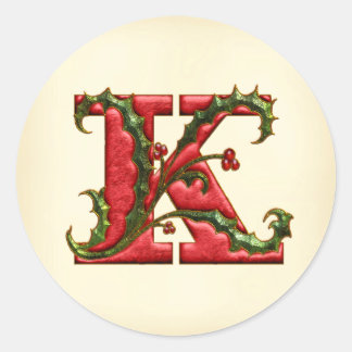 Christmas Holly Monogram K Envelope Seals