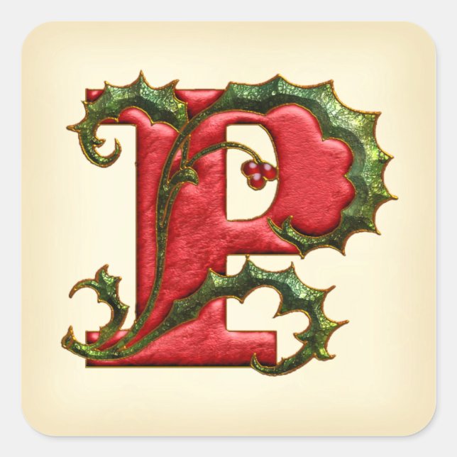Christmas Holly Monogram P Envelope Seals (Front)