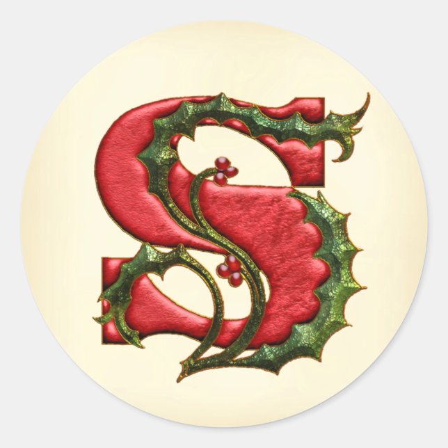 Christmas Holly Monogram S Envelope Seals (Front)