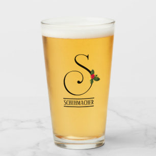 Christmas Holly Monogram S Personalised Beer Glass