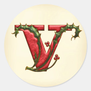 Christmas Holly Monogram V Envelope Seals