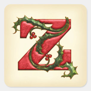 Christmas Holly Monogram Z Envelope Seals