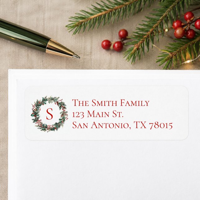 Christmas Holly Monogrammed Holiday Address (Christmas Holly Monogrammed Holiday Address Label)