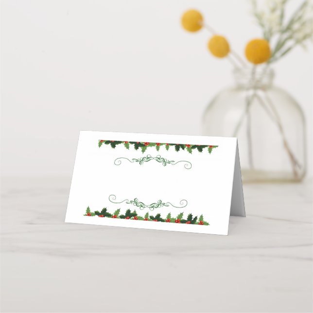 Christmas Holly Name Place Card (Front)