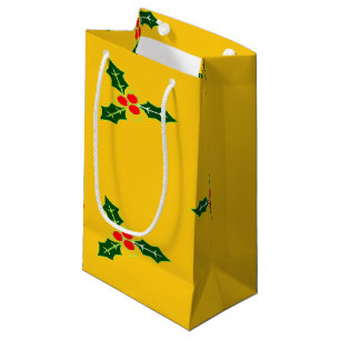 Christmas holly on orange small gift bag