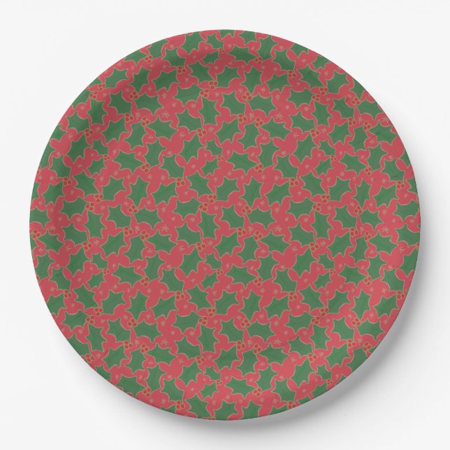 Christmas Holly Paper Plate (Front)