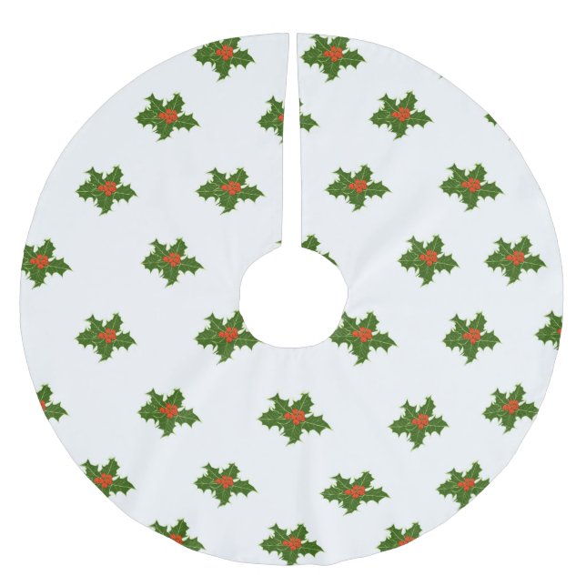 Christmas Holly Pattern  Brushed Polyester Tree Skirt (Front)