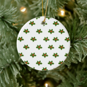 Christmas Holly Pattern Ceramic Tree Decoration