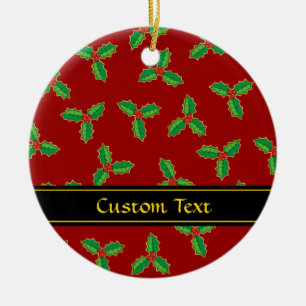 Christmas Holly Pattern Ceramic Tree Decoration