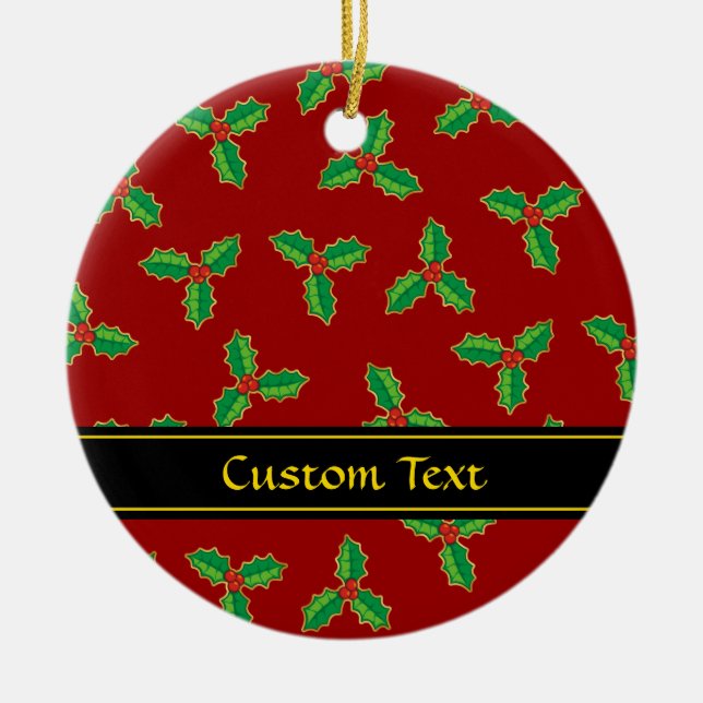 Christmas Holly Pattern Ceramic Tree Decoration (Front)