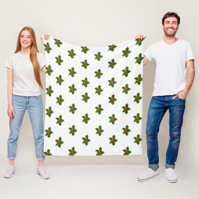 Christmas Holly Pattern Fleece Blanket (In Situ)