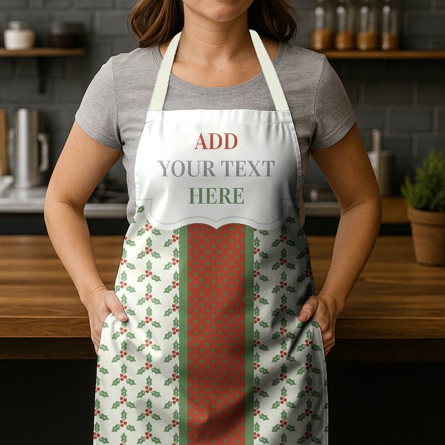 Christmas Holly Pattern Green Holly Red Berries Apron (Creator Uploaded)